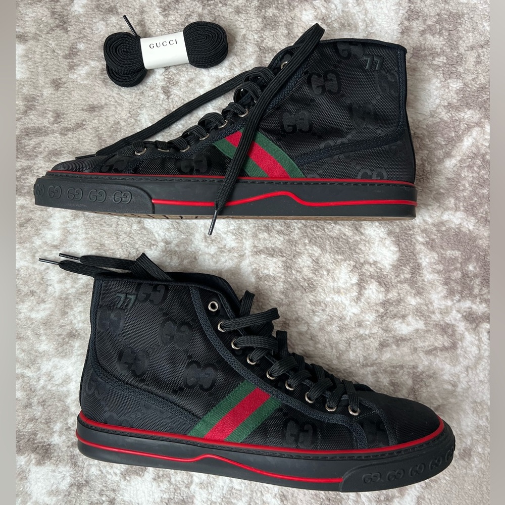 Gucci Black Sneakers with Red and Green Accents, men’s Gucci high tops